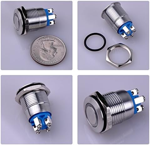 Ulincos Anlık Push Button Anahtarı U16B1 1NO Gümüş Paslanmaz Çelik Kabuk ile Kırmızı LED Yüzük için Uygun 16mm 5/8 Montaj Deliği