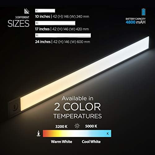 EShine Kısılabilir 24 inç Şarj Edilebilir Akülü El Dalgası Aktif LED Dolap Altı Aydınlatması, 3200K