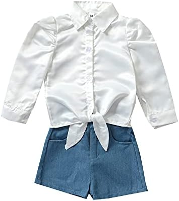 Yürüyor Çocuk Bebek Kız Kıyafetler Tek/Uzun Kollu Beyaz/Dantel Gömlek Tops Geniş Bacak Denim / Kot Pantolon 2 ADET Güz Giyim