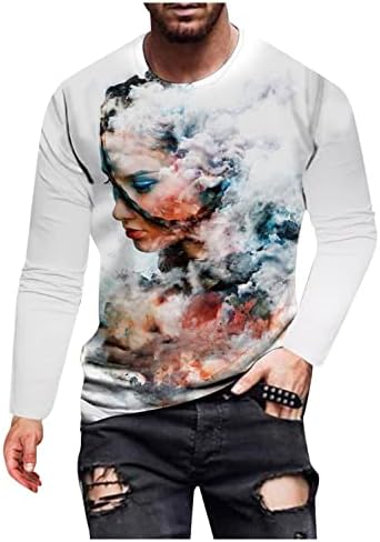 Yeswellty erkek Uzun Kollu O-Boyun Gömlek Grafik Vintage 11D Baskı Tops Gevşek Yuvarlak Boyun Kazak Bluz T-shirt Üst