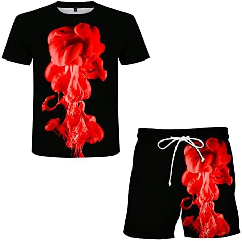 Erkek Eşofman 2 Parça Moda 3D Serin Baskı Spor Setleri O Boyun Kısa Kollu T - Shirt Şort Yaz Beachwear