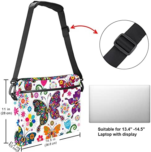 Renkli Kelebek Çiçek Desen Laptop çantası 14.5 İnç Evrak Çantası Laptop omuz askılı çanta Laptop Taşıma çantası Bilgisayar ve
