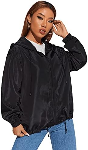 SweatyRocks kadın hafif rüzgarlık Patchwork fermuar spor ceket ceket dış giyim