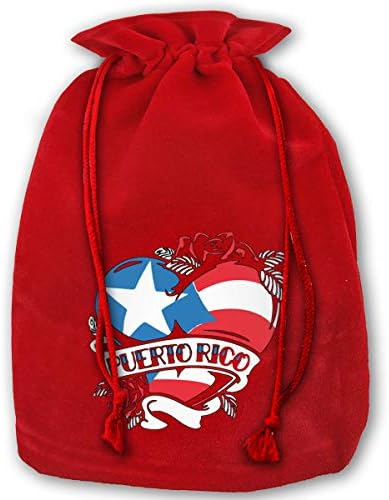 Allgobee Büyük Noel Çanta Porto Riko Dövme Kalp Bayrak Kadife Santa Çuval İpli Çanta Takı Torbalar