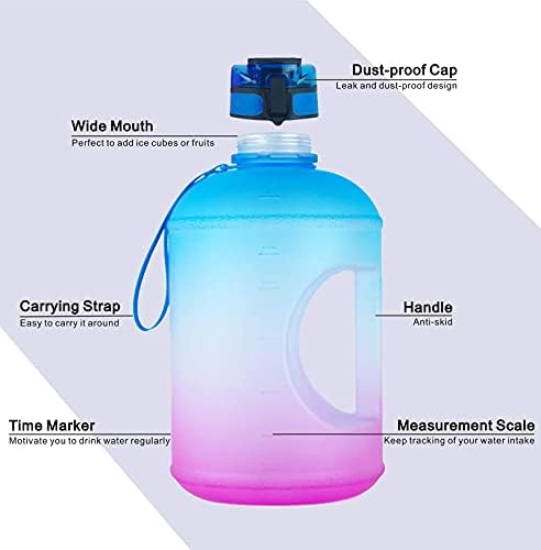 MASTERMİKKO Kolu ile Büyük 1 Galon Su Şişesi Sızdırmaz BPA Ücretsiz Spor Su sürahisi ile Zaman İşaretleyici içmek için Yeterli
