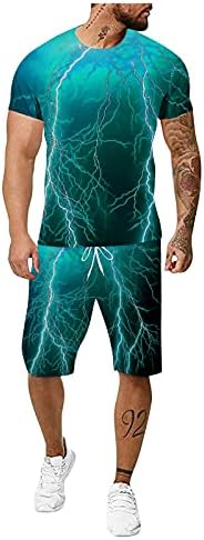 2 Parça için Erkek Eşofman Moda 3D Serin Baskı Spor Setleri O Boyun Kısa Kollu T-Shirt ve Şort Yaz Beachwear