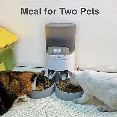 Otomatik Kedi Besleyici, İki Kedi ve Köpek için ALUKE 7L Evcil Hayvan Besleyici Gıda Dağıtıcısı, İki Yönlü Ayırıcı ve Porsiyon