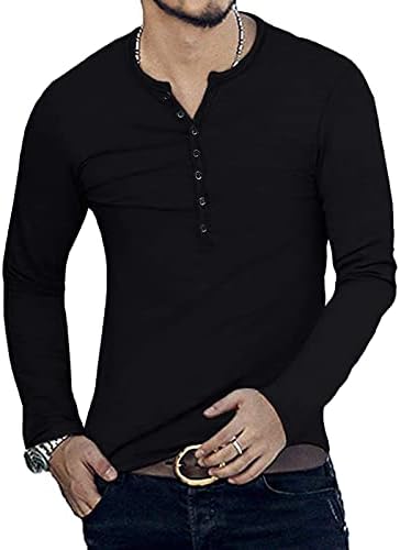 XXBR Henley Düğme-up Casual Gömlek Mens için, Yaz Güz Temel Ön Placket Uzun Kollu Gevşek Düzenli Fit Tops Tshirt