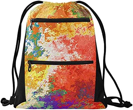 Sanat Soyut Suluboya Gökkuşağı İpli sırt çantası Çanta Cinch Çuval ile Cepler Eğitim İpli Spor Çantası